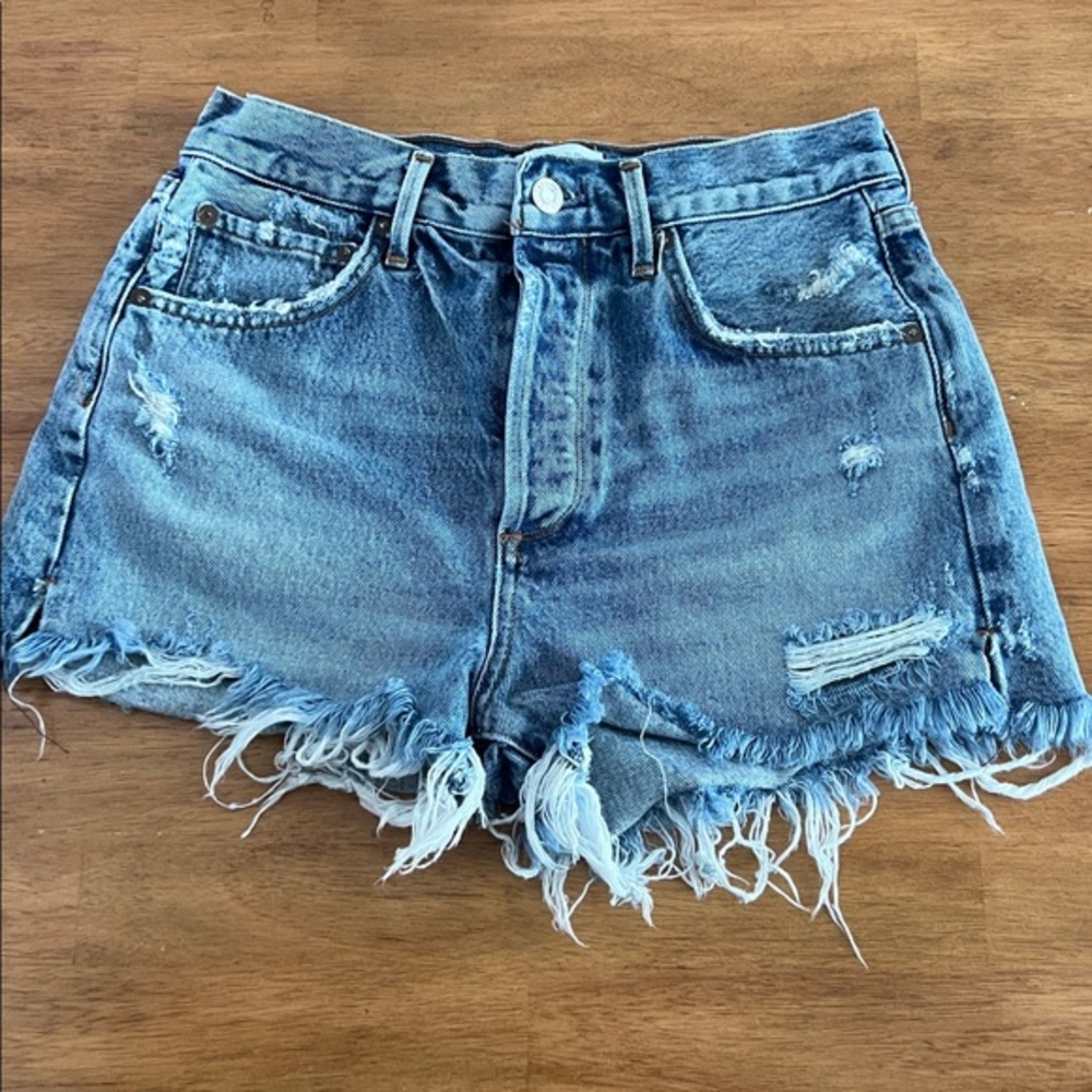 AGOLDE Jaden Shorts High Rise Distressed Cut Off Button Fly Jean Denim size 27